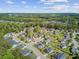 An aerial shot showcasing a community with diverse homes and ample green spaces near a natural woodland area on a sunny day at 3801 Canary Ct, North Charleston, SC 29420