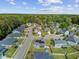 Aerial view of a home with solar panels in a neighborhood surrounded by lush trees at 3801 Canary Ct, North Charleston, SC 29420