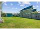 Fenced backyard with green lawn and shed, offering privacy and space at 3801 Canary Ct, North Charleston, SC 29420