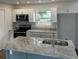 Close up of the kitchen island featuring granite countertops and stainless steel sink at 4626 W W Montague Ave, North Charleston, SC 29418