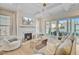 Bright living room with fireplace, coffered ceilings, and a sliding door that opens to the patio at 503 Ivy Green Ln, Summerville, SC 29486