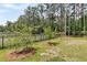 Fenced backyard featuring mature trees, lovely landscaping, and green lawn at 512 Pontoon Rd, Huger, SC 29450