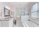 Bathroom with vanity, walk-in shower and soaking tub at 5433 Clearview Dr, North Charleston, SC 29420