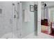 Elegant glass shower with sleek fixtures and tile, seamlessly connected to the Primary bedroom at 5433 Clearview Dr, North Charleston, SC 29420