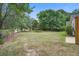Large back yard with green grass and mature trees at 7896 Montview Rd, North Charleston, SC 29418