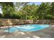 Backyard pool with metal railings and surrounding tall trees and a wooden fence at 108 Old Dominion Dr, North Charleston, SC 29418