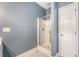 Bathroom with white shower stall and door at 122 Balsam Cir, Summerville, SC 29485