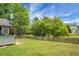 Spacious backyard features a picket fence and covered outdoor kitchen, perfect for entertaining at 1485 Endicot Way, Mount Pleasant, SC 29466