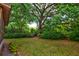 Lush backyard featuring a sprawling green lawn, bordered by mature trees and manicured shrubbery, creating a private oasis at 2169 Westrivers Rd, Charleston, SC 29412