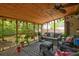 Cozy screened porch with wicker furniture, plants, a ceiling fan, and string lights at 2169 Westrivers Rd, Charleston, SC 29412