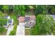 Aerial view of home with solar panels on roof, lush trees, large yard, and long driveway create curb appeal at 2436 Stingray Blvd, North Charleston, SC 29406