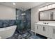 Bathroom showcasing modern tub and shower with stylish vanity and mirror at 2436 Stingray Blvd, North Charleston, SC 29406