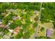 An aerial view showing many residences surrounded by mature trees and green space at 285 Roosevelt Dr, Saint Stephen, SC 29479