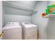 Laundry room featuring a washer and dryer, storage shelf and blue accent wall at 322 Clubview Rd, Summerville, SC 29485