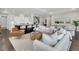 Open-concept living room and kitchen area with white sofas and a textured coffee table at 327 Tupelo Lake Dr, Summerville, SC 29486