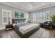 Well-lit main bedroom with tray ceiling, plantation shutters, and a tranquil lake view at 327 Tupelo Lake Dr, Summerville, SC 29486