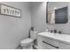 Stylish half-bath featuring modern fixtures, a decorative mirror, and toilet at 346 Horseshoe Rd, Moncks Corner, SC 29461