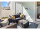 Cozy covered patio with modern wicker furniture, a glass-topped coffee table, and stylish blue and yellow cushions at 403 Cool Bend Ln, Summerville, SC 29486