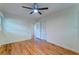 Bedroom featuring hardwood floors, ceiling fan and convenient closet at 4327 Bream Rd, North Charleston, SC 29418