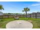 Backyard featuring a fire pit area, palm tree, and well-manicured lawn at 4916 Paddy Field Way, Ladson, SC 29456