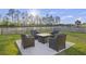 Outdoor patio with comfortable seating around a table, perfect for entertaining with a lake view at 555 Dunswell Dr, Summerville, SC 29486