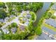 Serene aerial view of a neighborhood with lush greenery and waterfront properties along a tranquil river at 828 Williamsburg Ln, Charleston, SC 29414