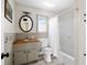 Cozy bathroom featuring a vanity with a wood countertop, a toilet, and a shower with a white curtain at 870 Colony Dr # 14, Charleston, SC 29407
