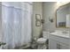 Cozy bathroom featuring a shower, toilet and vanity at 1209 Hammrick Ln, Johns Island, SC 29455