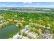 An aerial view of a charming neighborhood by the water with lush green trees and blue skies at 121 W Shipyard Rd, Mount Pleasant, SC 29464