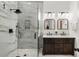 Modern bathroom with walk-in shower, double vanity, and elegant marble finishes at 121 W Shipyard Rd, Mount Pleasant, SC 29464