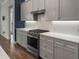 Kitchen with stainless steel range, subway tile backsplash, and light colored cabinets at 1661 Indy Dr, North Charleston, SC 29405