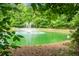 Scenic pond with a fountain, surrounded by lush greenery, creating a tranquil and picturesque view at 184 Angora Way, Summerville, SC 29485