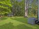 Spacious backyard with lush green grass, mature trees, and a trampoline for outdoor enjoyment at 206 Challis Ct, Goose Creek, SC 29445