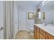 Bathroom featuring a single vanity, tiled floors, and a shower behind a curtain at 240 Woodbrook Way, Moncks Corner, SC 29461