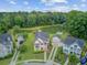 Aerial view of a home with a well-maintained lawn, near a pond and other homes at 249 Old Savannah Dr, Goose Creek, SC 29445