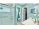 Clean bathroom featuring a walk-in shower, toilet, and spacious vanity with a modern faucet at 302 Axeminster Ct, Goose Creek, SC 29445