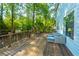 Cozy outdoor deck featuring comfortable seating, wood railing, and a serene view of the surrounding trees at 3738 Station Point Ct, Mount Pleasant, SC 29466