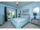 Serene bedroom with blue accents, French doors, and ceiling fan at 3738 Station Point Ct, Mount Pleasant, SC 29466