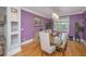 Elegant dining room with hardwood floors, stylish chandelier, and purple accent wall at 3738 Station Point Ct, Mount Pleasant, SC 29466
