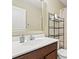 Well-lit bathroom featuring a large mirror, stylish vanity, and a shower with a rainbow-themed curtain at 3901 Poplar Grove Pl, Summerville, SC 29483