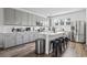 Modern kitchen with stainless steel appliances, white countertops, gray cabinets, and a center island at 4557 Mixson Ave, North Charleston, SC 29405