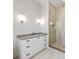 Bathroom featuring modern white vanity and a glass-enclosed shower with tile surround at 525 Old Bridge Ct, Mount Pleasant, SC 29464
