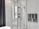 Modern bathroom with a glass shower, white subway tile, and neutral toned towels at 886 Clay Field Trl, Summerville, SC 29485