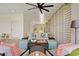 Comfortable outdoor living space with stylish seating, a ceiling fan, and ample room to relax at 9822 Haven Loop, Johns Island, SC 29455