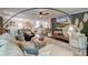 Spacious living room showcasing a plush sofa, modern lighting, and open-concept kitchen and dining area at 128 Paul Dr, Summerville, SC 29483
