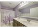 Stylish bathroom featuring a double vanity, a large mirror, and a shower with a decorative curtain at 149 Daniels Ridge Dr, Summerville, SC 29485
