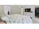 Well-lit main bedroom with trey ceilings, view to the walk-in closet and ensuite bath at 1787 Tennyson Row # 9, Mount Pleasant, SC 29466