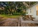 Cozy backyard featuring brick patio, lush greenery, and outdoor seating, ideal for relaxation and entertaining at 2128 Golfview Dr, Charleston, SC 29412