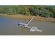 Aerial view of the property showcasing a private dock and boat access to the river at 3360 Baldwin Ln, Green Pond, SC 29446