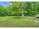 Spacious backyard with lush green grass and a small shed surrounded by trees at 358 Highway 78, Ridgeville, SC 29472